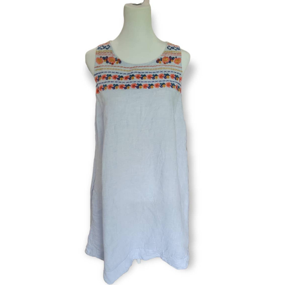 C&C California Womens Linen Floral Embroidered Sleeveless Shift Dress Size S